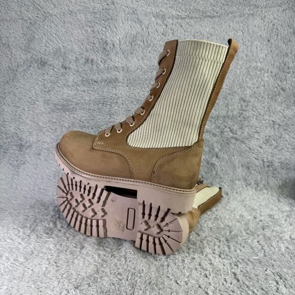 Bueno Stella Combat Boots Tan Suede Lace Up Booties Women's Size 10 - Picture 6 of 10